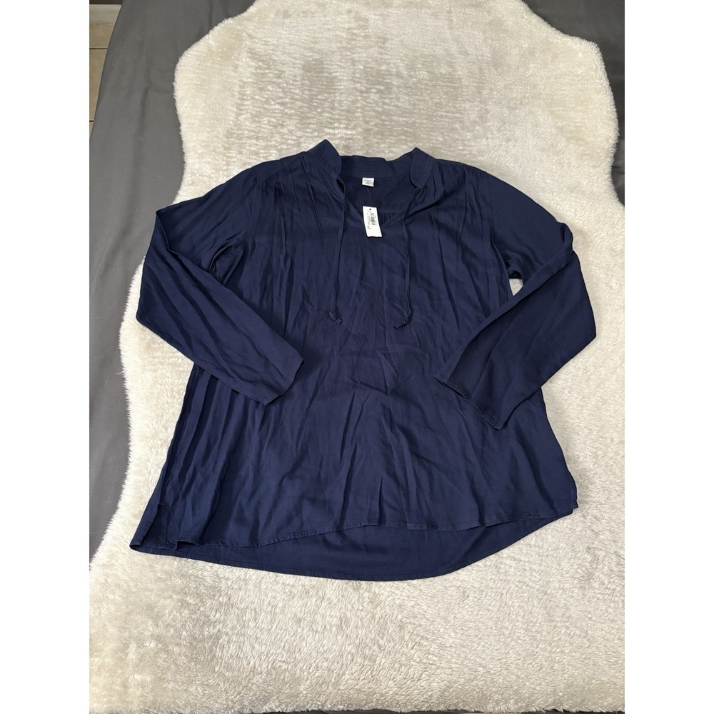 New Old Navy Navy Blue Womens Blouse Top Size Medium Tall‎ MT Shirt Long Sleeve